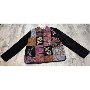White Stag Jacket XL Black Patchwork Tapestry Oriental Chenille Lined Blazer NEW